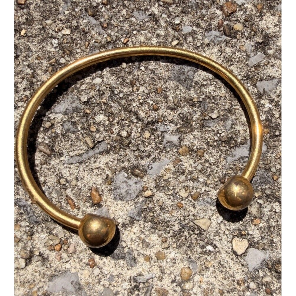 Gold Tone Metal Cuff Bracelet Ball End Round Open Design